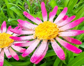 Handmade Pink & White Metal Daisy Yard Art - 22" Garden Decor