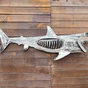 Metal shark wall decor great white shark sculpture jaws dock decor restaurant wall hanging shark iron shark artwork handmade shark image 2