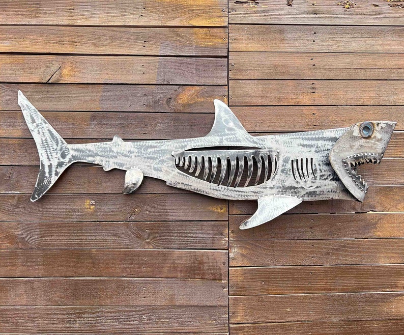 Metal shark wall decor great white shark sculpture jaws dock decor restaurant wall hanging shark iron shark artwork handmade shark image 2