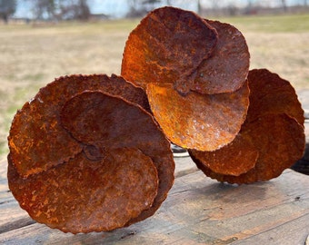 Rusty poppy 3 leaf design - set of 3 - rustic handmade poppies - unique quality weathered finish - artificial exceptional U.S. made art
