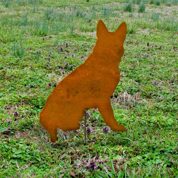 Metal german shepherd sitting stake - handmade german shepherd - garden stake - Rusty german shepherd marker - german shepherd memorial