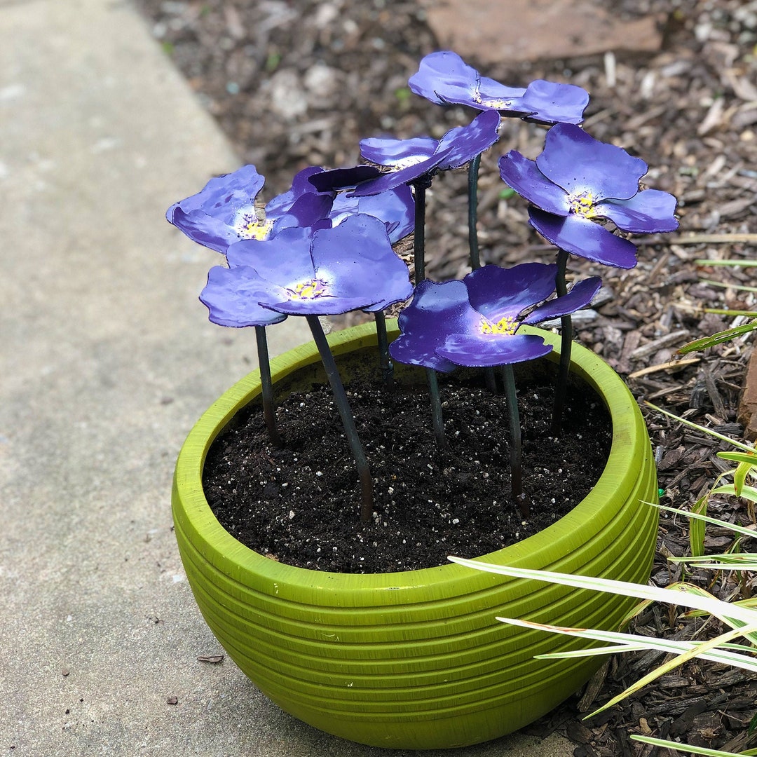 Metal Pansy Flower Pot Insert: Colorful Garden Art, No Watering - Etsy