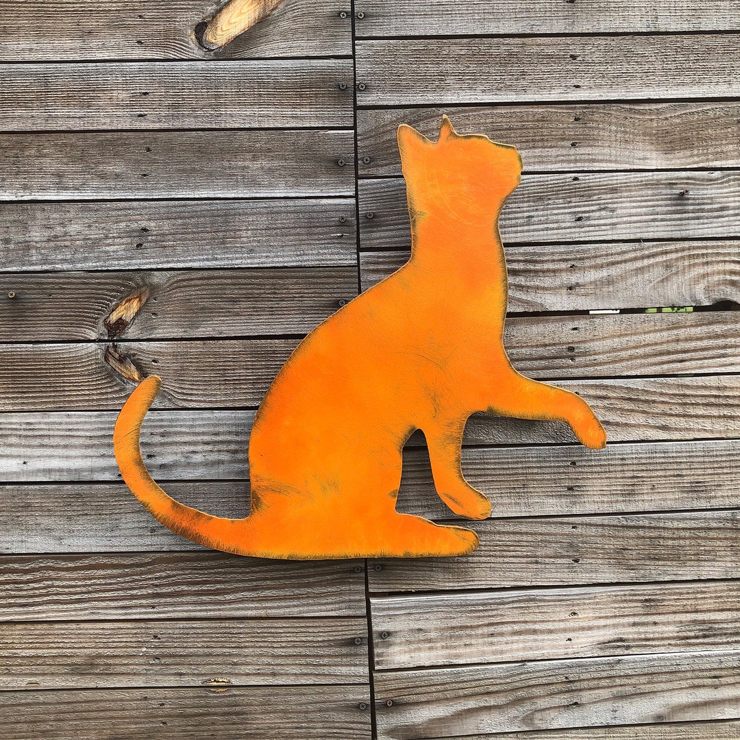 Tabby Cat Wall Hanging Metal Sculpture Free Shipping Orange Cat Home