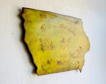 Wall hanging Iowa silhouette metal sign - outdoor metal wall art -  Iowa wall decor - Metal state art - Rustic tractor yellow metal sign