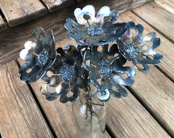 Handmade Steel Gardenia Flowers: Rustic Industrial Decor, Set of 6