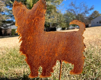 Yorkshire terrier metal yard stake - 10x10 - memorial yorkie for pet loss - rustic flowerbed dog marker - rusty handmade art - made in usa