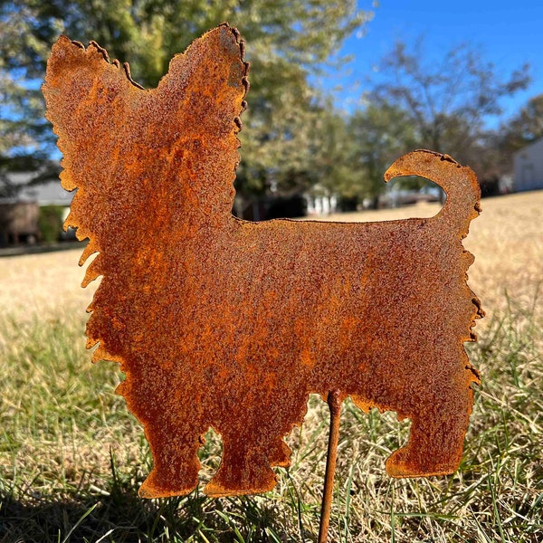 Yorkshire terrier metal yard stake - 10x10 - memorial yorkie for pet loss - rustic flowerbed dog marker - rusty handmade art - made in usa