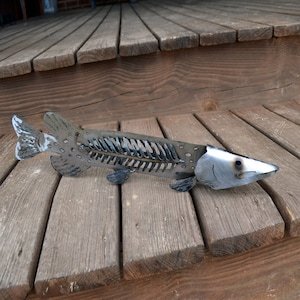 Metal Pike Sculpture: Cabin Lodge Fish Artwork, Man Cave Decor