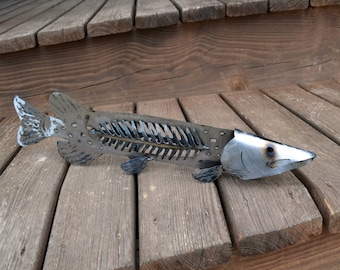 Metal Pike Sculpture: Cabin Lodge Fish Artwork, Man Cave Decor