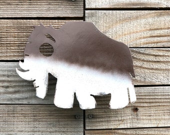 baby woolly mammoth wall hanging metal dinosaur - unique dinosaur home decor - privacy fence dinosaur art - handmade metal dinosaur artwork