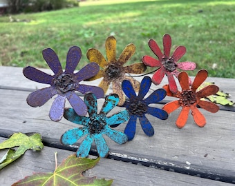 Rustic Assorted Metal Daisy Flowers Set Of 6 – Handmade Country Flower Decor