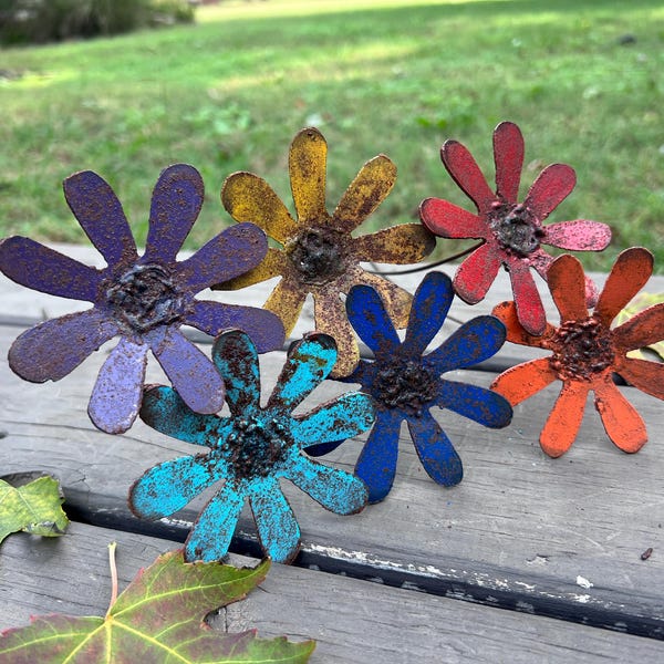 Rustic Assorted Metal Daisy Flowers Set Of 6 – Handmade Country Flower Decor