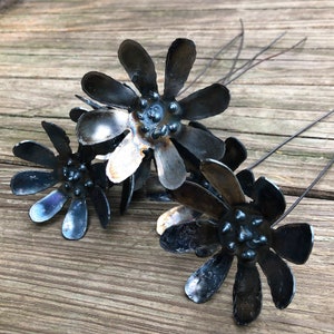 daisy metal flowers - handmade steel wild flowers - set of six - metal garden stake - flowers for sconce - industrial steel flowers