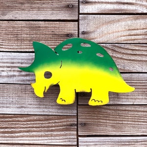 Baby triceratops wall hanging metal dinosaur - dinosaur home decor - privacy fence dinosaur art - handmade only dinosaur art