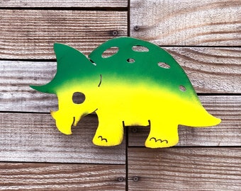 Baby triceratops wall hanging metal dinosaur - dinosaur home decor - privacy fence dinosaur art - handmade only dinosaur art