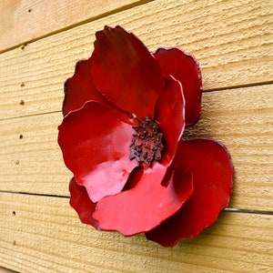 Giant Wall Hanging Poppy Set of 3 Red Metal Flowers Perfect Wall or Privacy Fence Accent outdoor metal wall art for your home or garden image 3