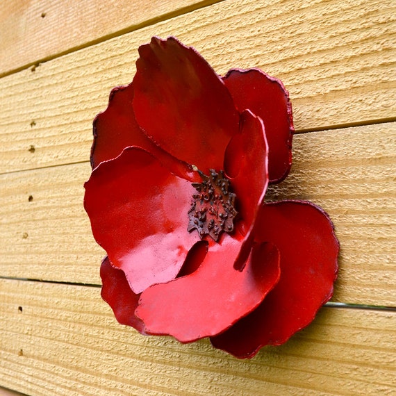 Giant Wall Hanging Poppy Set of 3 Red Metal Flowers Perfect Wall