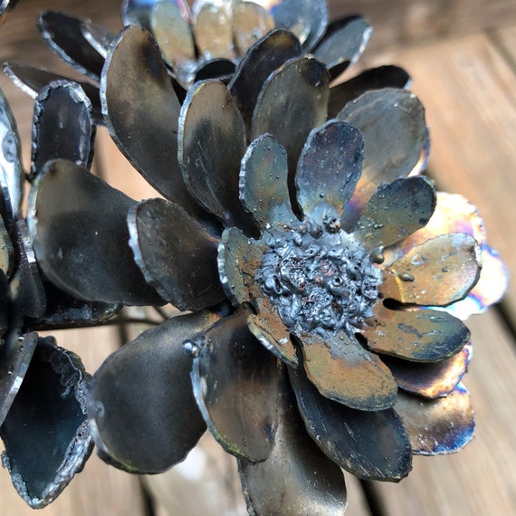 Handmade Steel Zinnia Flower Stake Set: Rustic Industrial Decor - Etsy