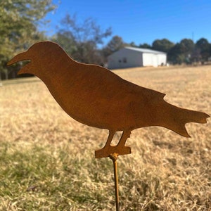 crow metal garden stake rustic bird art raven flowerbed marker free shipping handmade in arkansas unique gift idea rusty yard art image 3