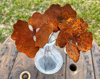 Rusty pansy rustic handmade flower - set of 3 - industrial floral decor - unique quality weathered finish - artificial exceptional U.S. made