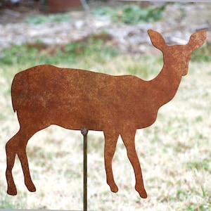Deer standing metal yard stake - 9x9 - Doe garden stake - Rusted metal deer - Doe garden marker - Rustic metal deer stake - Flowerbed deer