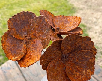 Rusty poppy 4 leaf design - set of 3 - industrial floral decor - unique iron quality weathered finish - artificial exceptional U.S. made art