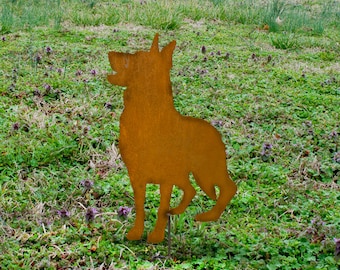 Estaca de jardín de pastor alemán de metal - pastor alemán hecho a mano - arte al aire libre para perros - Marcador de pastor alemán oxidado - memorial de pastor alemán