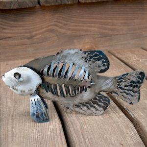 Fish sculpture crappie - Metal fish art - Native lake species - Crappie fisherman - Crappie bones - Sports fisherman trophy - home decor