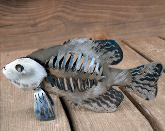 Metal Crappie Sculpture: Native Lake Fish Art, Fisherman Trophy