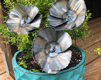 Handmade Steel Poppy Set: Industrial Flower Stems, Vase Accent Decor