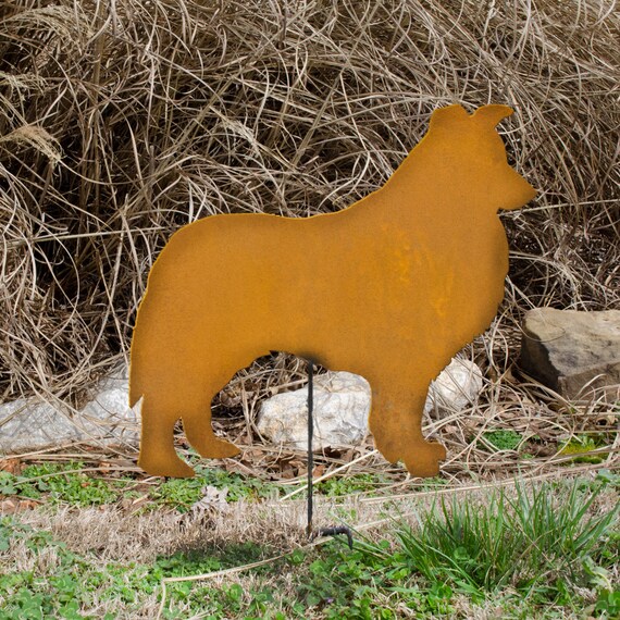 Metal Border Collie Garden Stake Rusted - Collie Sheepdog Rusty Metal Dog Garden Art Metal Border Collie Garden Stake Rusted - Collie Sheepdog Rusty Metal Dog Garden Art