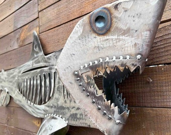 Metal shark wall decor - great white shark sculpture - jaws dock decor - restaurant wall hanging shark - iron shark artwork - handmade shark