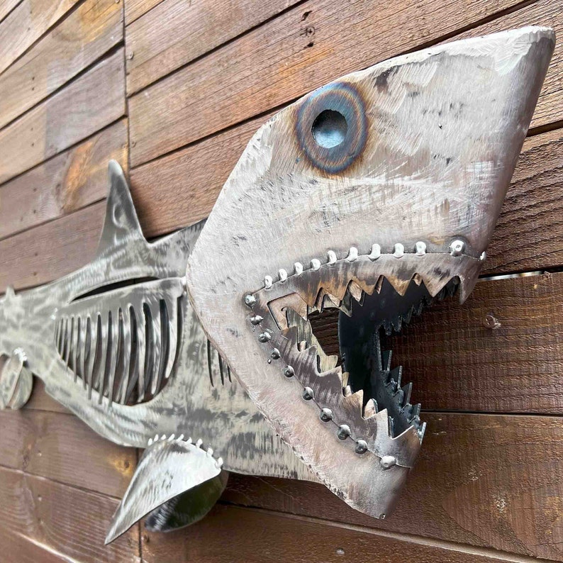 Metal shark wall decor great white shark sculpture jaws dock decor restaurant wall hanging shark iron shark artwork handmade shark image 1