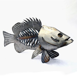 Metal Bass Sculpture: Cabin Lodge Fish Artwork