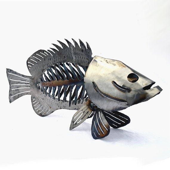 Metal Fish Sculpture Cabin Fish Decor Lodge Bass Artwork Metal