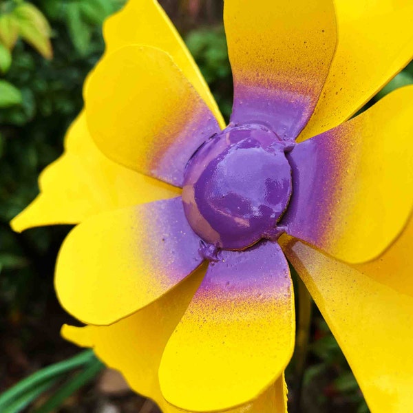 Gabriela flower stake - Free shipping - Yellow purple flower bloom - Metal garden stake - Outdoor living metal art - Flower yard stake