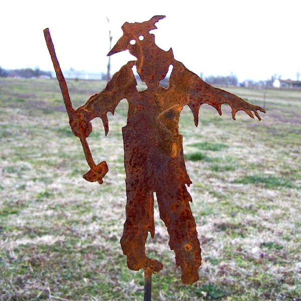 Zombie Farmer Stake - Undead Ghoul Yard Stake - Invasion of the Walking Dead Decoration - Metal Garden Decor - Zombie stake art