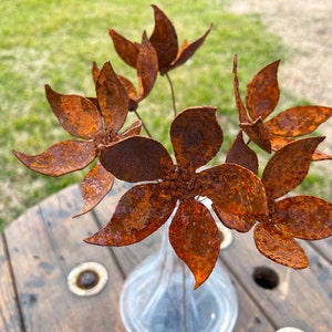 Rusty Jasmine iron flowers - handmade stake - set of 6 industrial floral decor - quality weathered finish - jasmine plant no watering