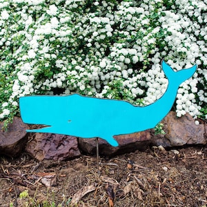 Whale metal garden stake - outdoor yard whale - rustic metal whale patio decor - nautical flowerbed decor - nautical outdoor sculpture