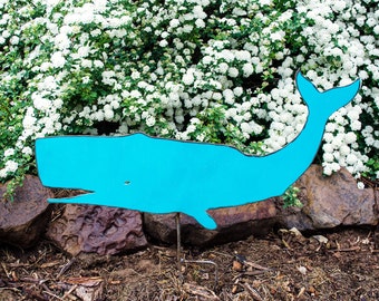 Whale metal garden stake - outdoor yard whale - rustic metal whale patio decor - nautical flowerbed decor - nautical outdoor sculpture