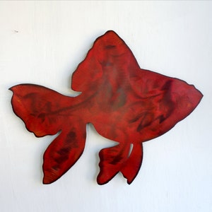 Metal Goldfish Wall hanging Art - Red Fantail Goldfish Metal Art - Metal Aquarium Fish - Goldfish Rustic Wall Sign - Steel Wall Fish Art