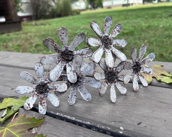 Rustic White Metal Daisy Flowers Set Of 6 – Handmade Country Flower Decor