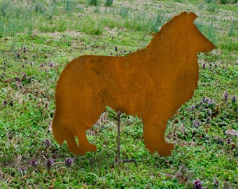 Rough collie on stake - Rusted Collie sculpture - Outdoor living rough Collie - Collie planter stake - Border Collie planter decor