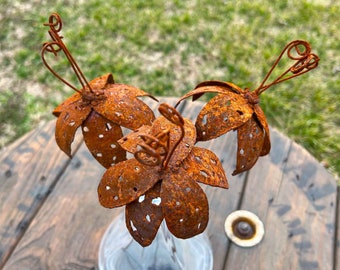 Rusty tiger lily flowers set of 3 rustic - industrial handmade sculpture - unique quality weathered finish - artificial excellence U.S. made