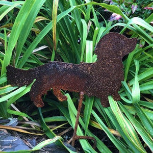 Long Haired Dachshund metal yard stake - Dotson outdoor home decor - Rusted metal Dachshund - Wiener Dog metal garden stake - Wiener dog
