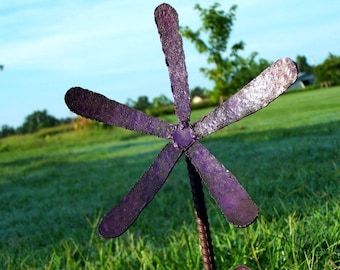 Purple Metal Flower Stake - Rustic Yard Decor - Thin Fellow Design
