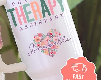 Personalized Physical Therapist Assistant Tumbler 40oz Handle PT Gift for Her, Custom Name Rehab Therapy Cup, Physical Therapy Assistant Mug