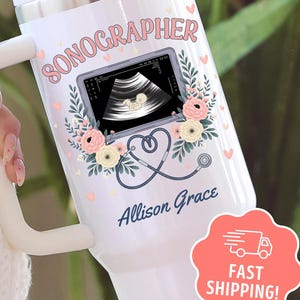 Sonographer Personalized Tumbler 40oz with Handle, Custom Ultrasound Tech Travel Mug, Sonography Cup Coworker Gift, RDMS Graduation Gift