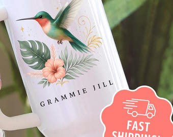 Hummingbird Lover Personalized Tumbler 40oz Custom Name Tumbler Gift for Mom Grandma, Birdwatcher Mug Nature Aesthetic Humming Bird Cup