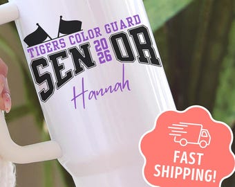 Personalized Senior Color Guard Tumbler, Custom Class of 2026 Sports Bottle, 40oz Varsity Drill Team High School Graduation Mascot Gift